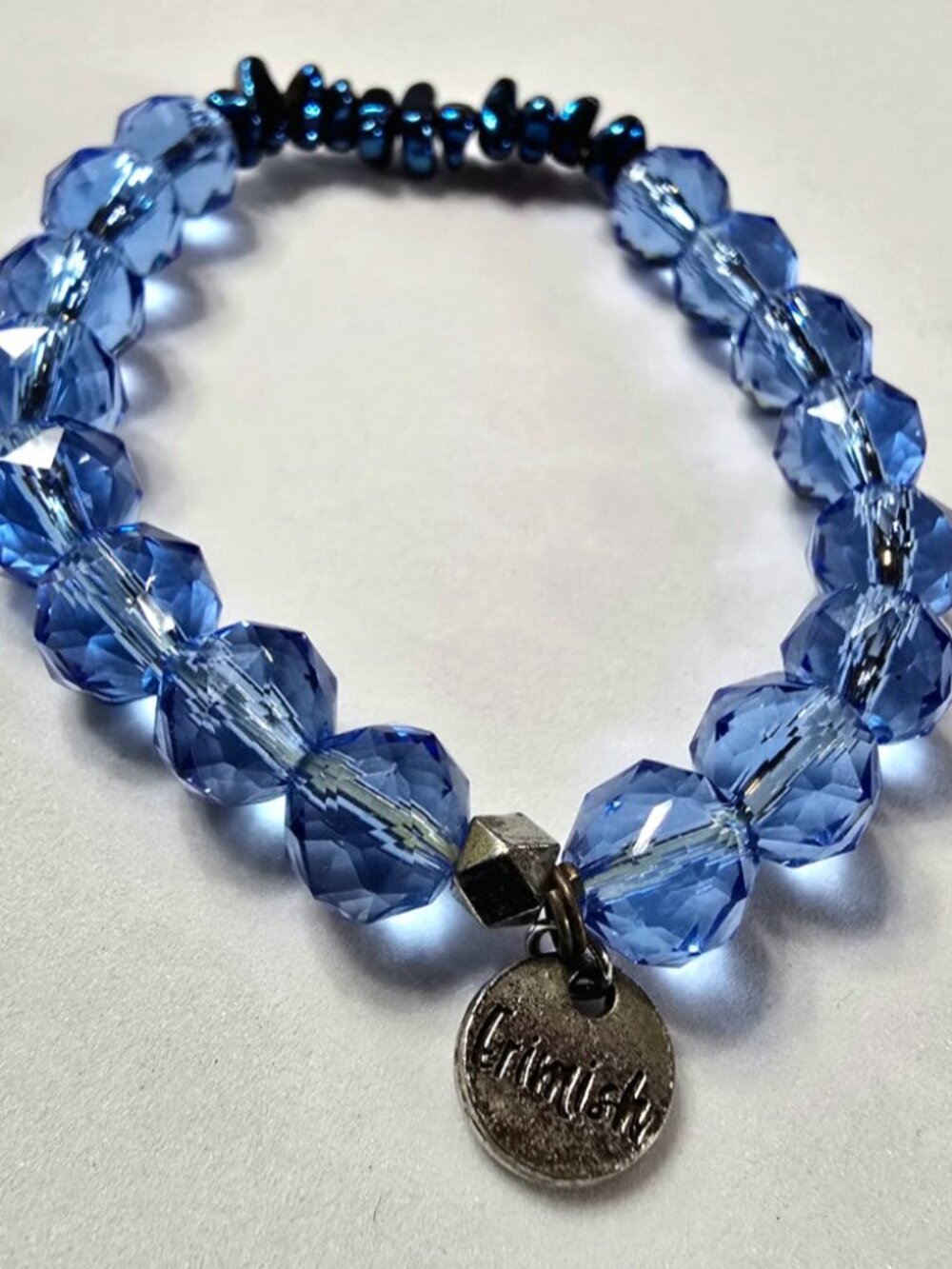 Erimish Periwinkle Blue Faceted Crystal Stretch Bracelet with Metallic Accents